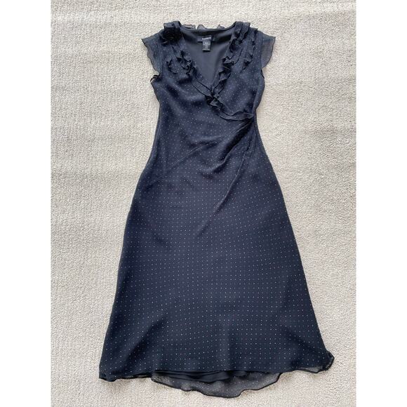 🔥Vintage Y2K Express 100% Silk Polka Dot Faux Wrap Classic Feminine Dress 5/6 - Picture 12 of 16